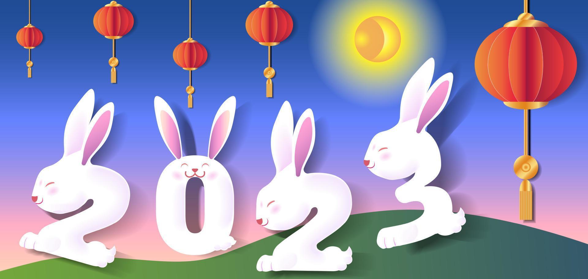 gelukkig Chinese nieuw jaar 2023 jaar van de konijn dierenriem teken met Aziatisch elementen in goud papier besnoeiing stijl Aan een kleur background.happy nieuw jaar. vector