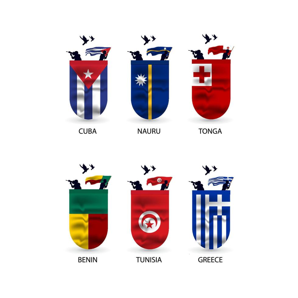 vlaggen verzameling van Cuba, nauru, Tonga, Benin, tunesië, Griekenland vector