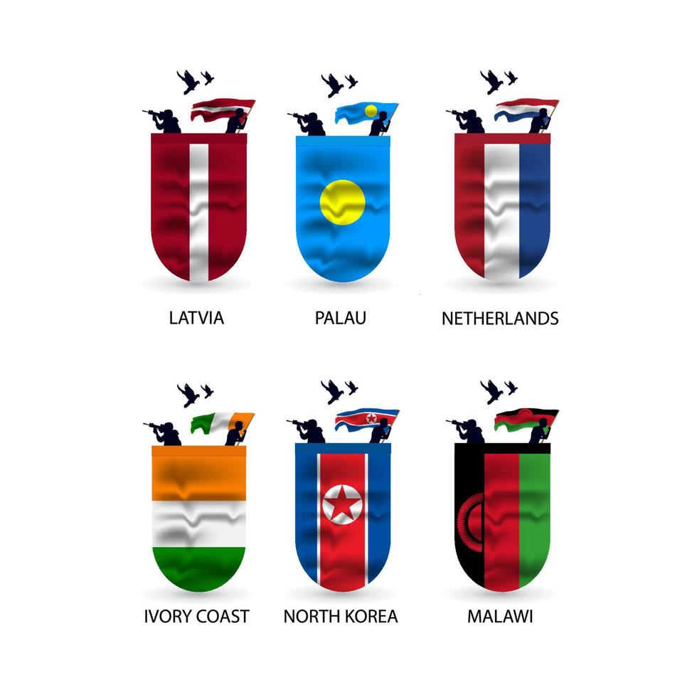 vlaggen verzameling van Letland, paleis, nederland, ivoor kust, noorden Korea, Malawi vector