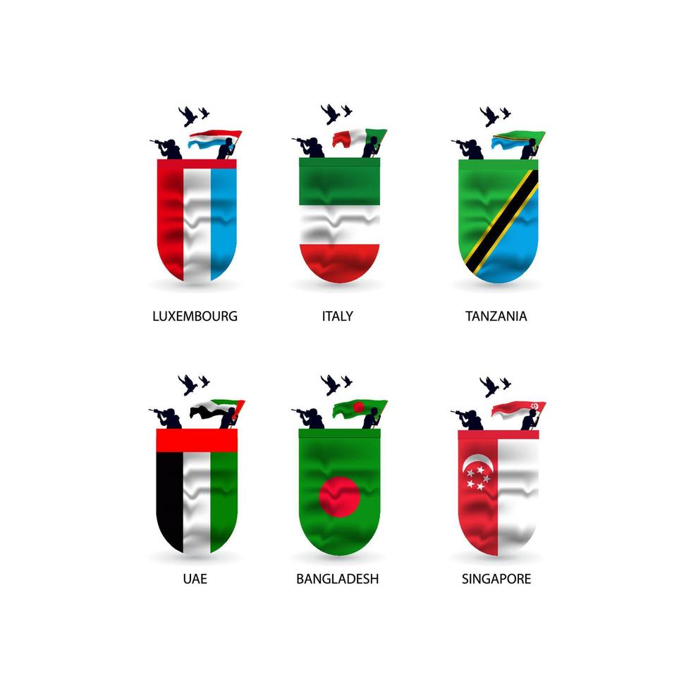 vlaggen verzameling van luxemburg, Italië, Tanzania, vae, bangladesh, Singapore vector