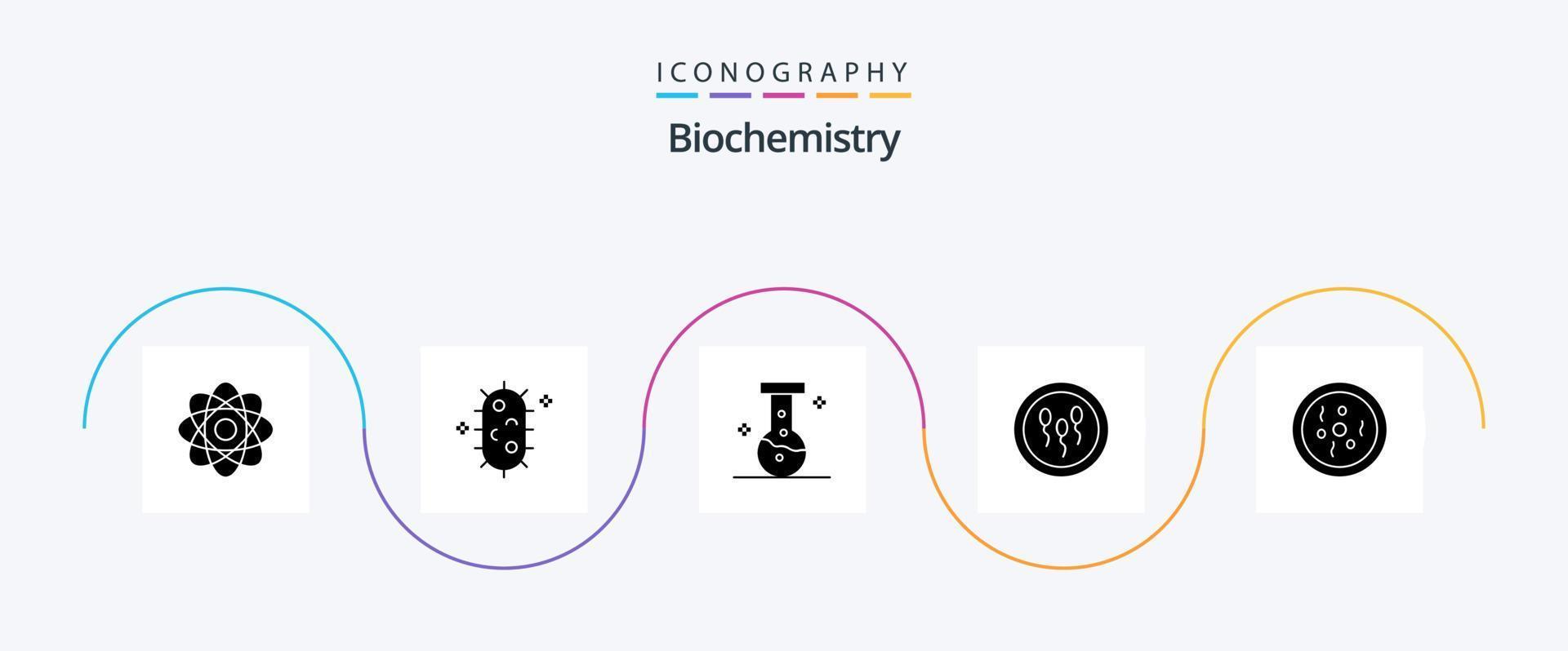 biochemie glyph 5 icoon pak inclusief gerecht. werkwijze. chemisch. laboratorium. biologie vector