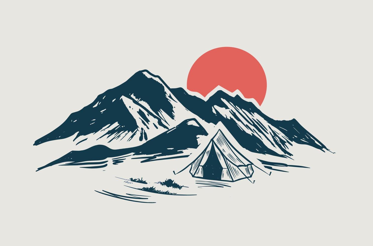 camping, berg landschap, schetsen stijl, vector illustraties.