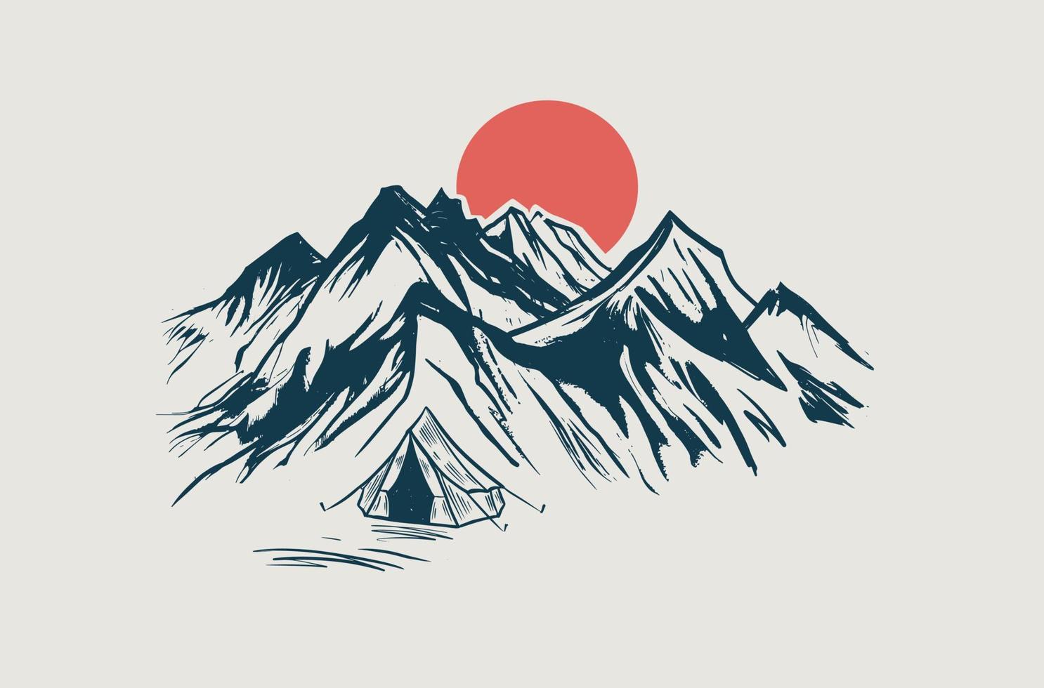 camping, berg landschap, schetsen stijl, vector illustraties.