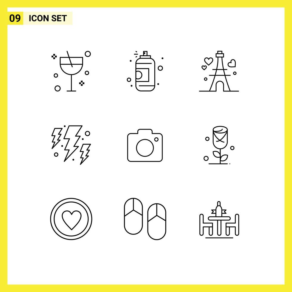 modern reeks van 9 contouren pictogram van beeld weer toren macht bout bewerkbare vector ontwerp elementen