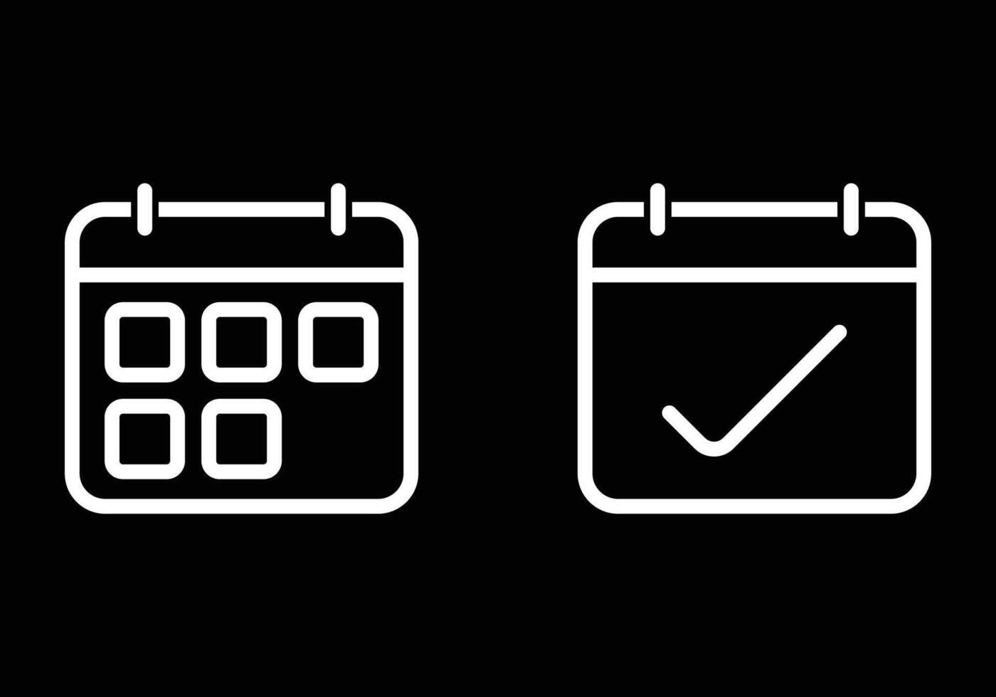 eps10 wit vector kalender, schema lijn kunst icoon of logo geïsoleerd Aan zwart achtergrond. datum of ontwerper schets symbool in een gemakkelijk vlak modieus modern stijl voor uw website ontwerp, en mobiel app