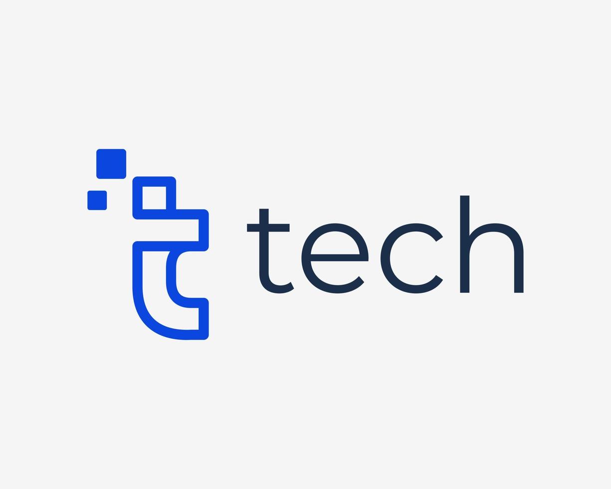 brief t pixel digitaal technologie innovatie modern gemakkelijk lijn kunst lineair vector logo ontwerp
