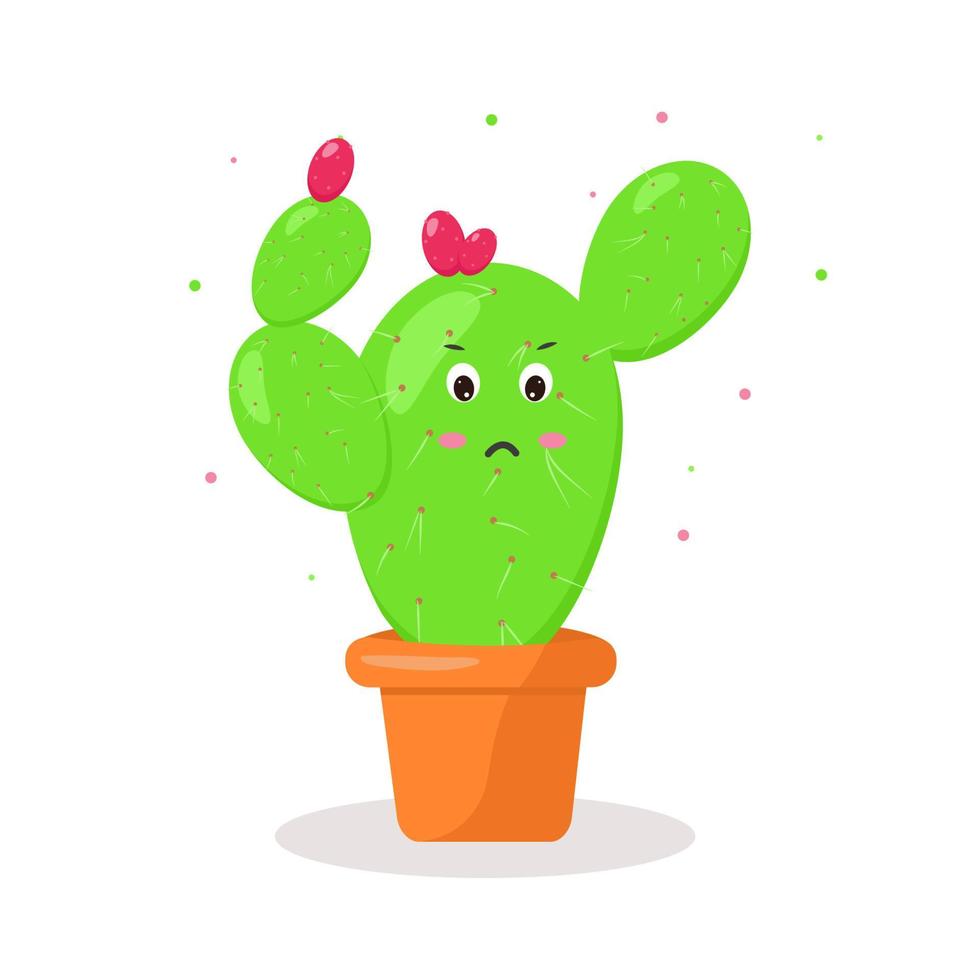 de karakter is een cactus met een roze bloem in een pot van kawaii emoties vector