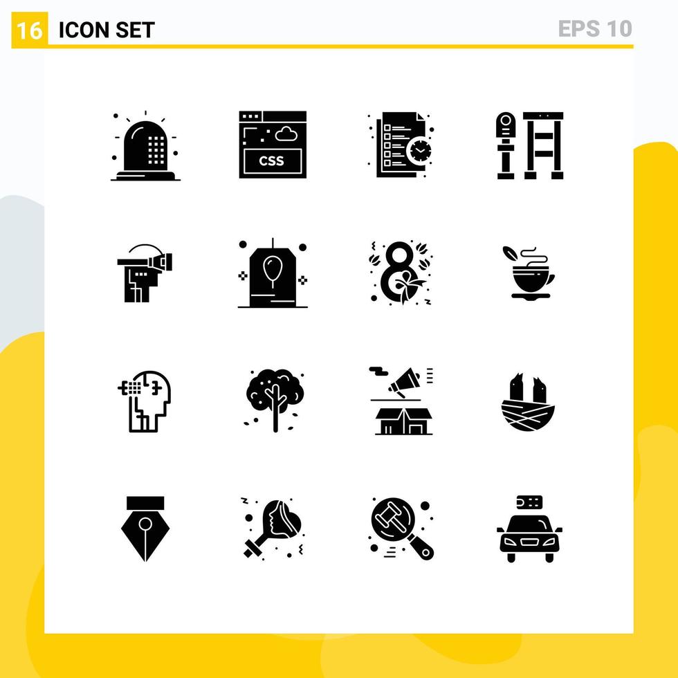 16 universeel solide glyphs reeks voor web en mobiel toepassingen virtueel station bedrijf bus tijd bewerkbare vector ontwerp elementen