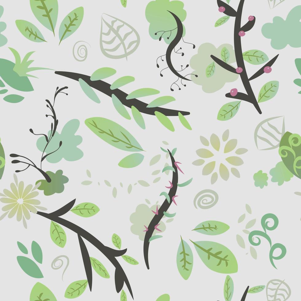 naadloos vector patroon van voorjaar bladeren, bloemen en takken, voorjaar geschenk inpakken, natuur item verzameling