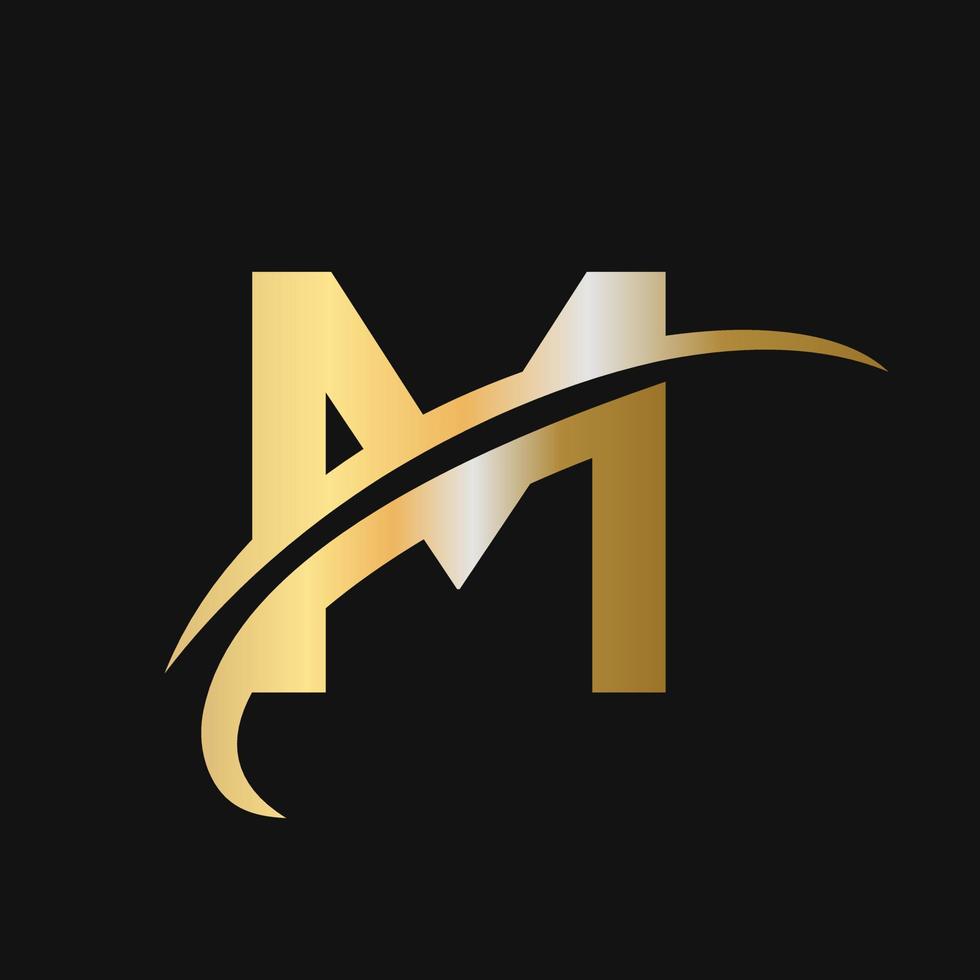 eerste brief m logo ontwerp met swoosh teken logotype gebaseerd alfabet bedrijf logo vector