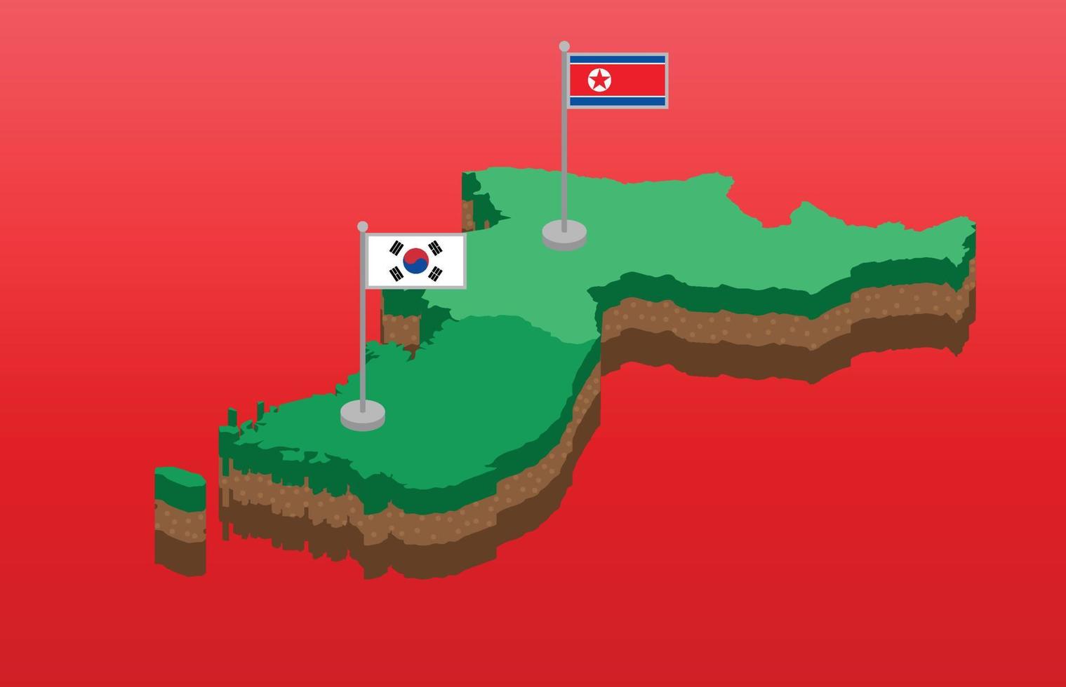 isometrische achtergrond technologie van noorden Korea en zuiden Korea vlag met kaart vector