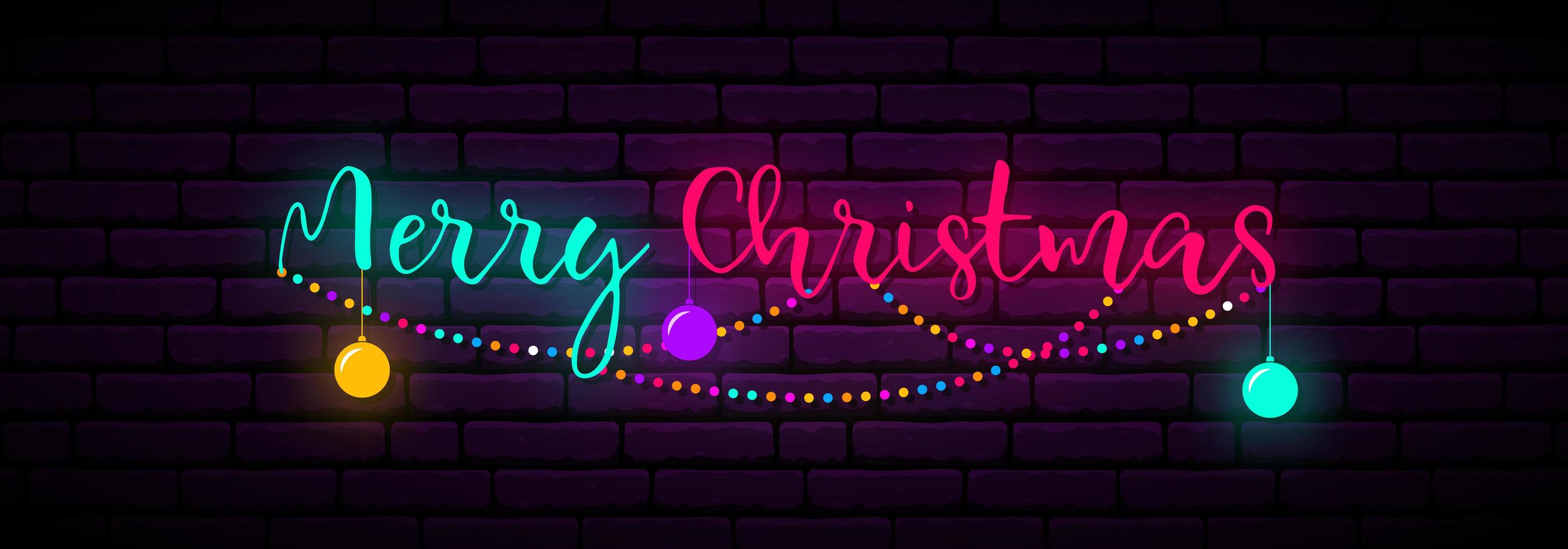 feestelijke neonbanner met inscriptie vrolijk kerstfeest vector