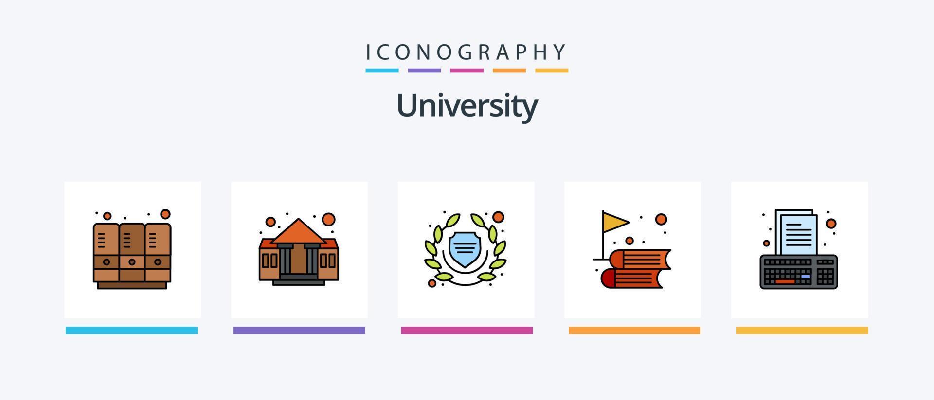 Universiteit lijn gevulde 5 icoon pak inclusief school. wetenschap. alert. online. experiment. creatief pictogrammen ontwerp vector