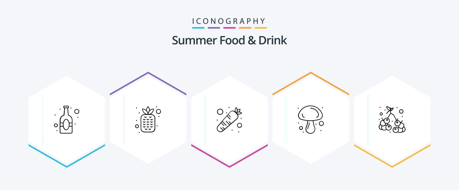zomer voedsel en drinken 25 lijn icoon pak inclusief druif. groente. wortel. paddestoel. Koken vector