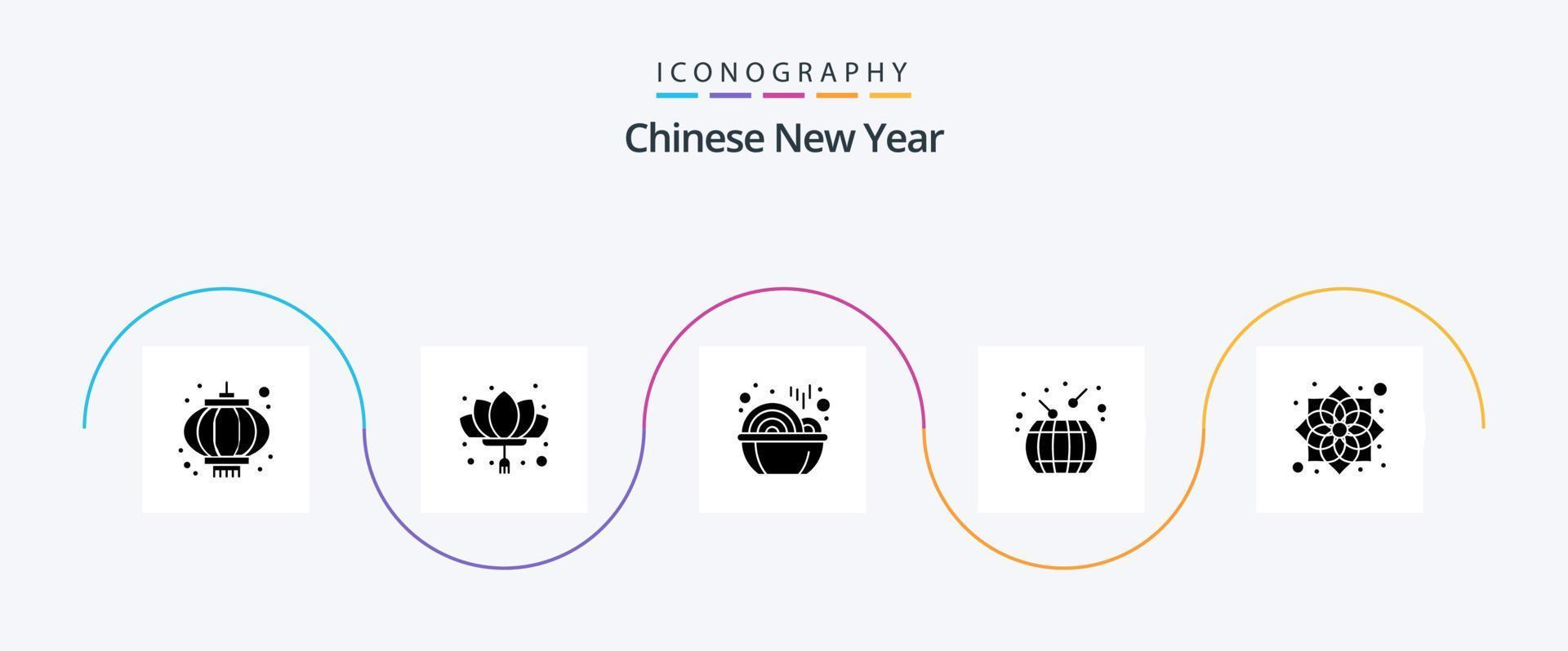 Chinese nieuw jaar glyph 5 icoon pak inclusief China. Chinese nieuw jaar. nieuw jaar. China. jaar vector