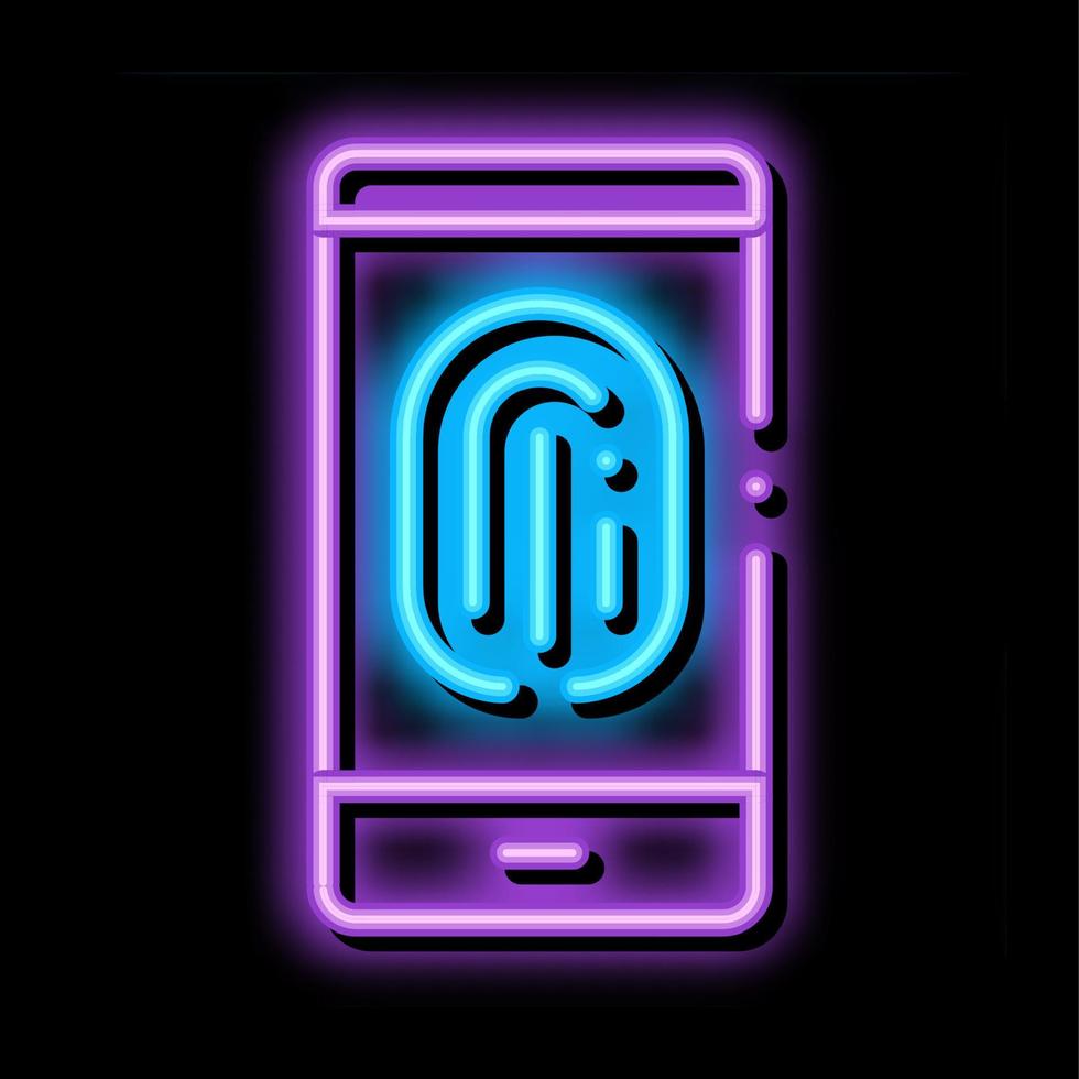 scannen vingerafdruk in telefoon neon gloed icoon illustratie vector