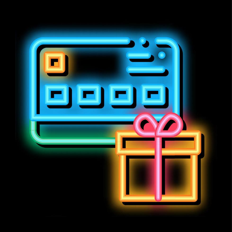 geschenk kocht met credit kaart neon gloed icoon illustratie vector