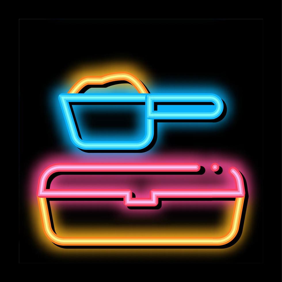 zand dienblad en lepel neon gloed icoon illustratie vector