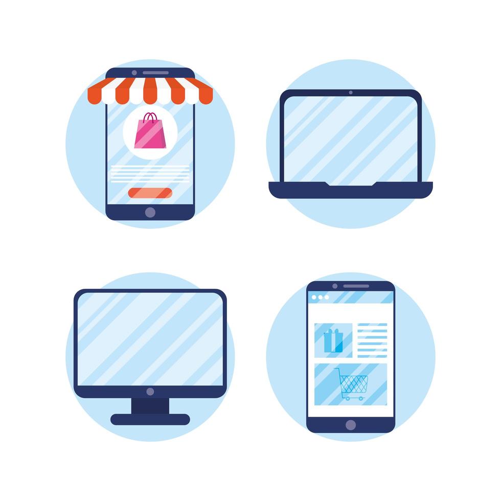 online winkelen en e-commerce icon set vector