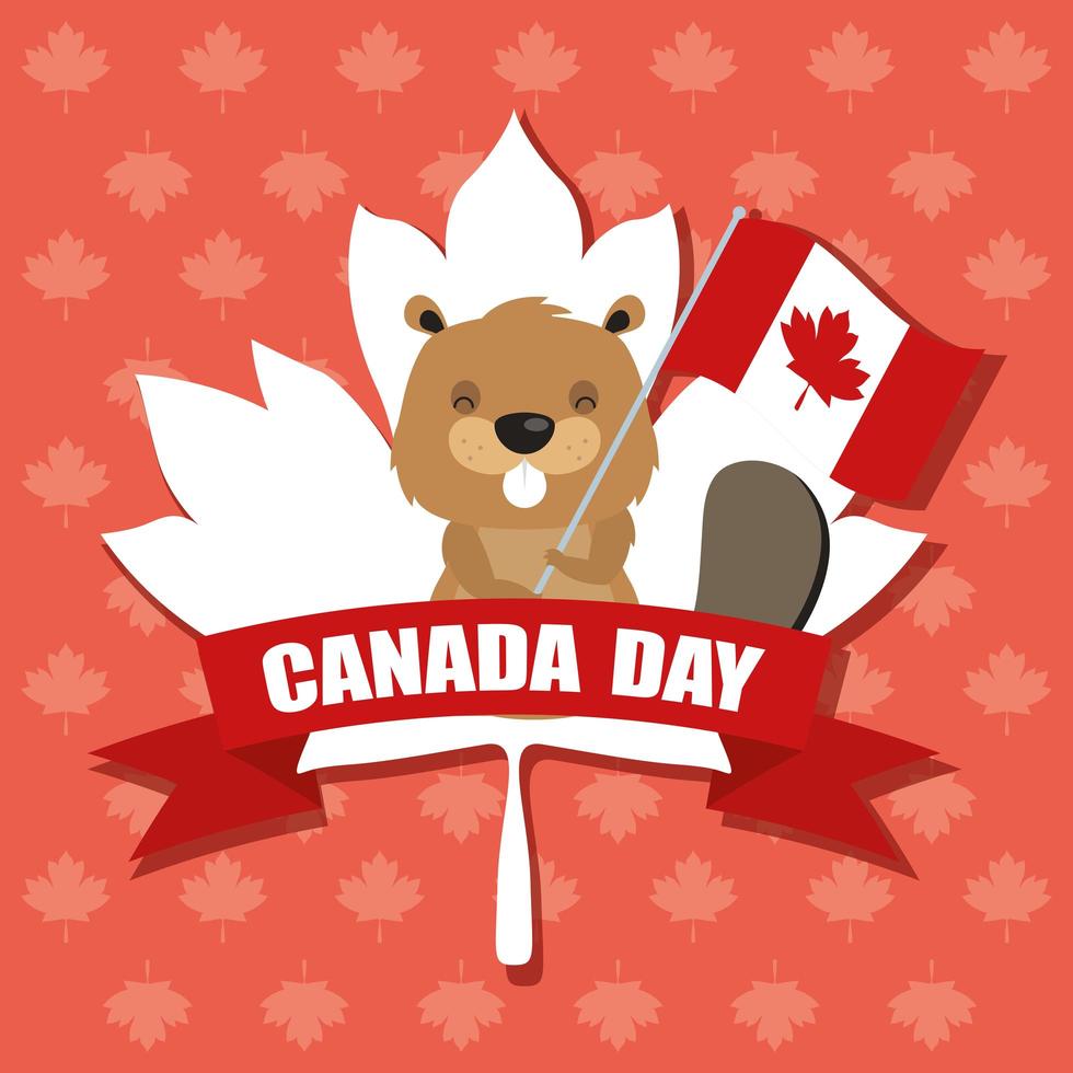 happy canada day viering banner met bever vector