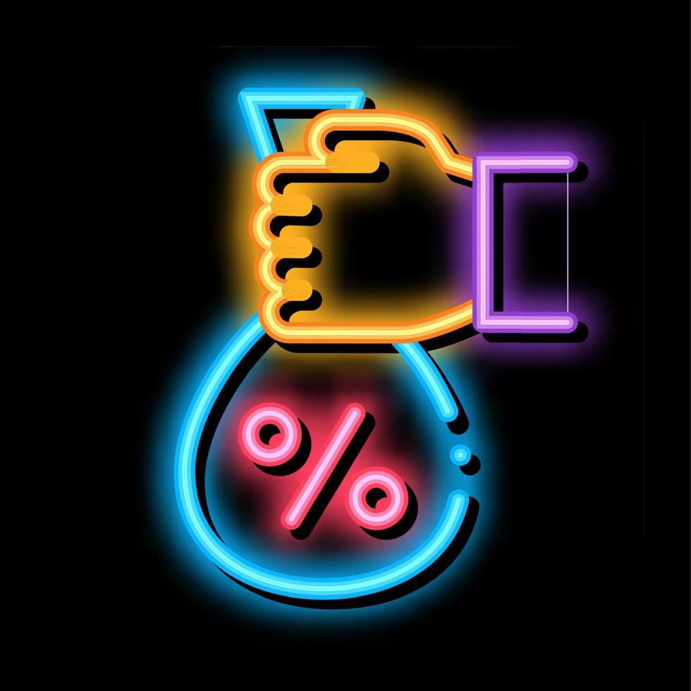 hand- geven procent neon gloed icoon illustratie vector