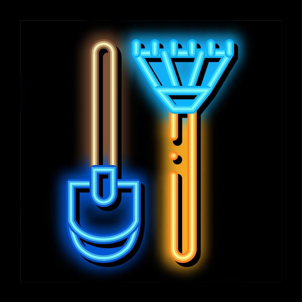 Schep en hark neon gloed icoon illustratie vector
