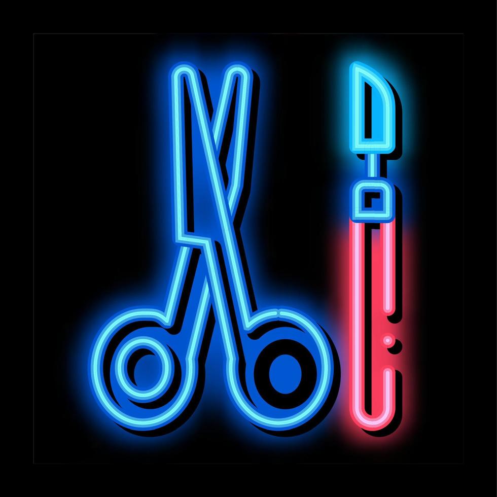 chirurgisch scalpel en schaar neon gloed icoon illustratie vector