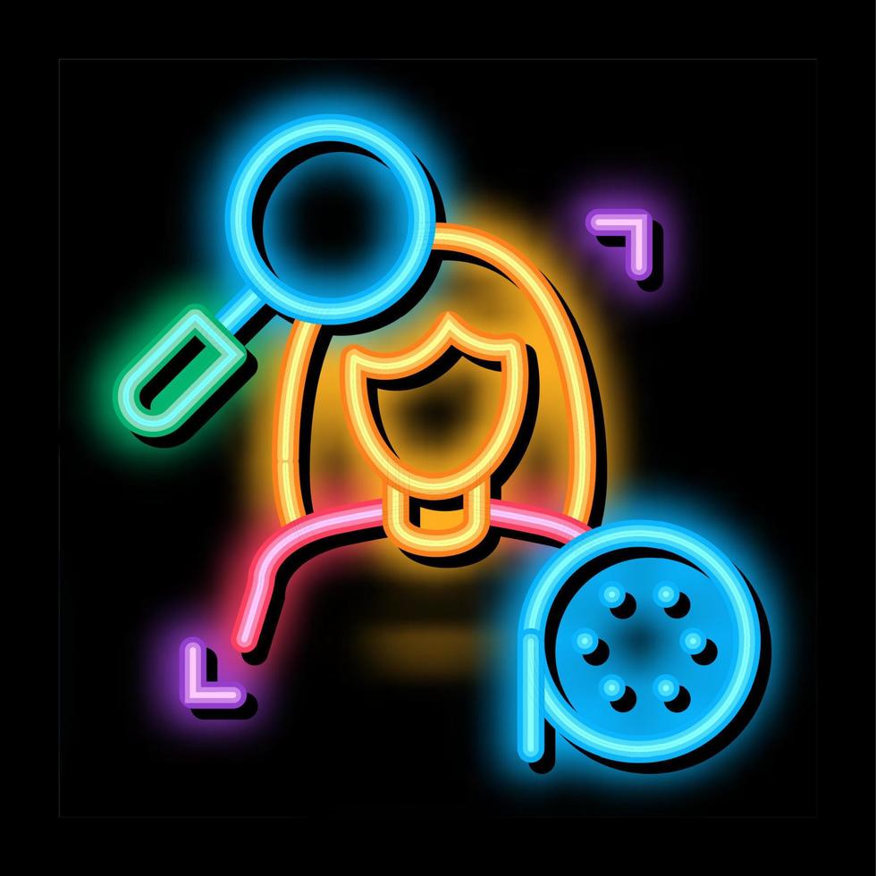 Onderzoek vrouw video neon gloed icoon illustratie vector