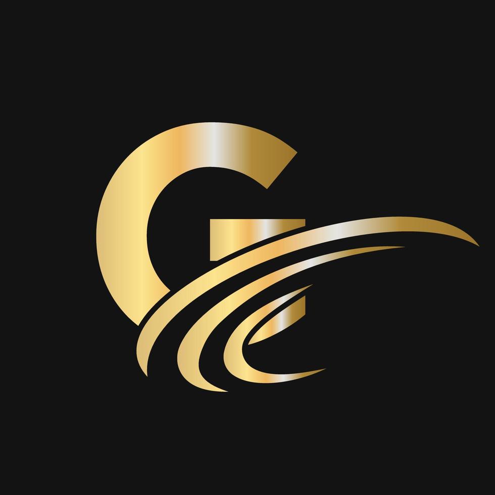 eerste brief g logo ontwerp met swoosh teken logotype gebaseerd alfabet bedrijf logo vector