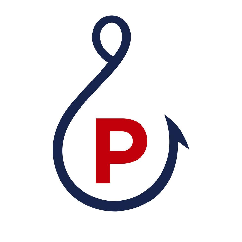 visvangst logo Aan brief p teken, visvangst haak logo sjabloon vector