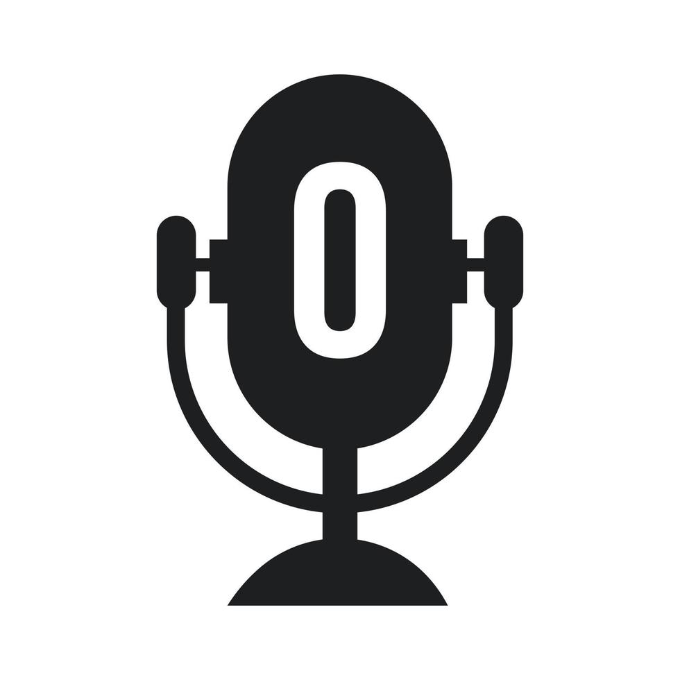 podcast radio logo Aan brief O ontwerp gebruik makend van microfoon sjabloon. dj muziek, podcast logo ontwerp, mengen audio uitzending vector