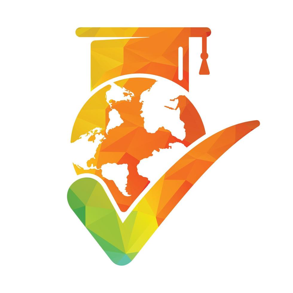 onderwijs wereld vector logo sjabloon met wereldbol en leerling hoed symbool.