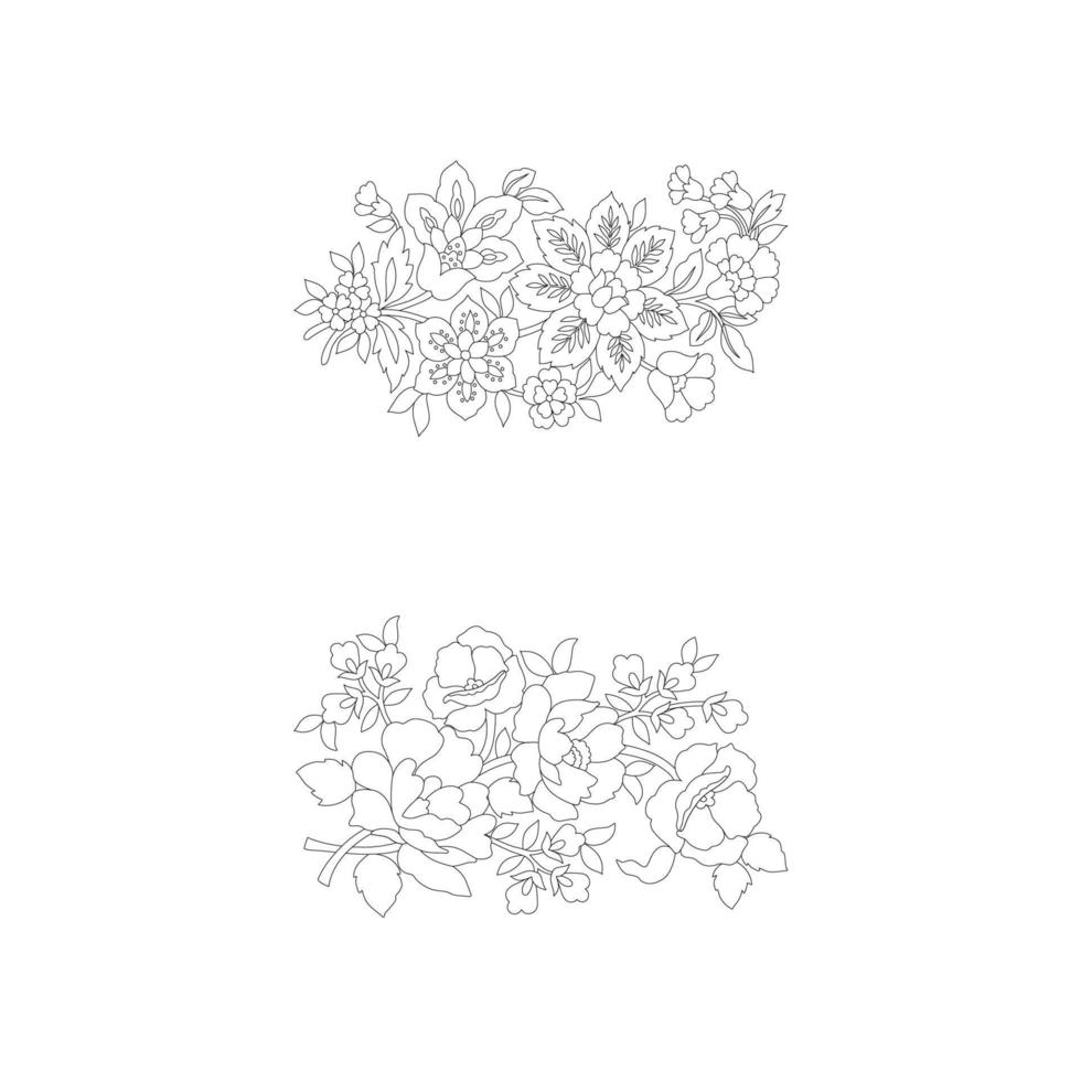 bloemen kleur pagina's, bloem lijn kunst, silhouet kunst lijn bloemen patronen, overzicht zwart en wit bloem tekening, omtrek botanisch grafiek, bloemen ontwerp Aan wit achtergrond, basis bloem ontwerp vector