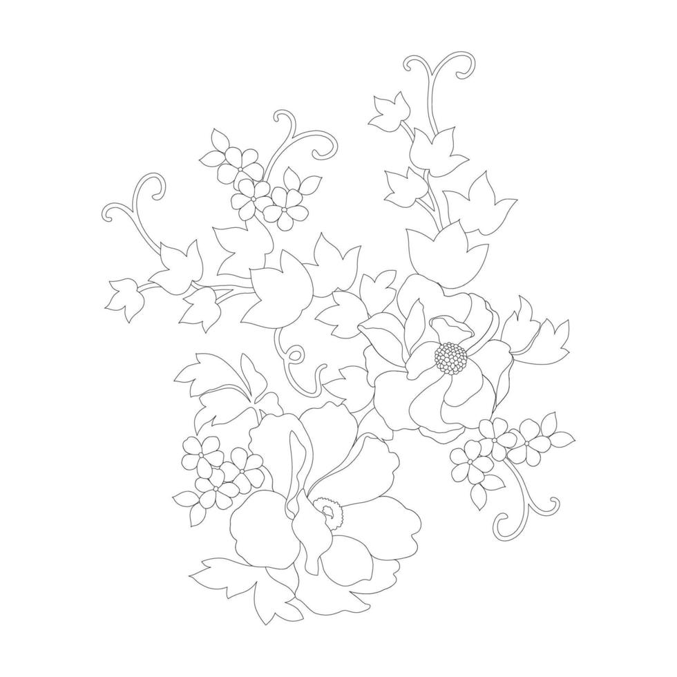 bloemen kleur pagina's, bloem lijn kunst, silhouet kunst lijn bloemen patronen, overzicht zwart en wit bloem tekening, omtrek botanisch grafiek, bloemen ontwerp Aan wit achtergrond, basis bloem ontwerp vector