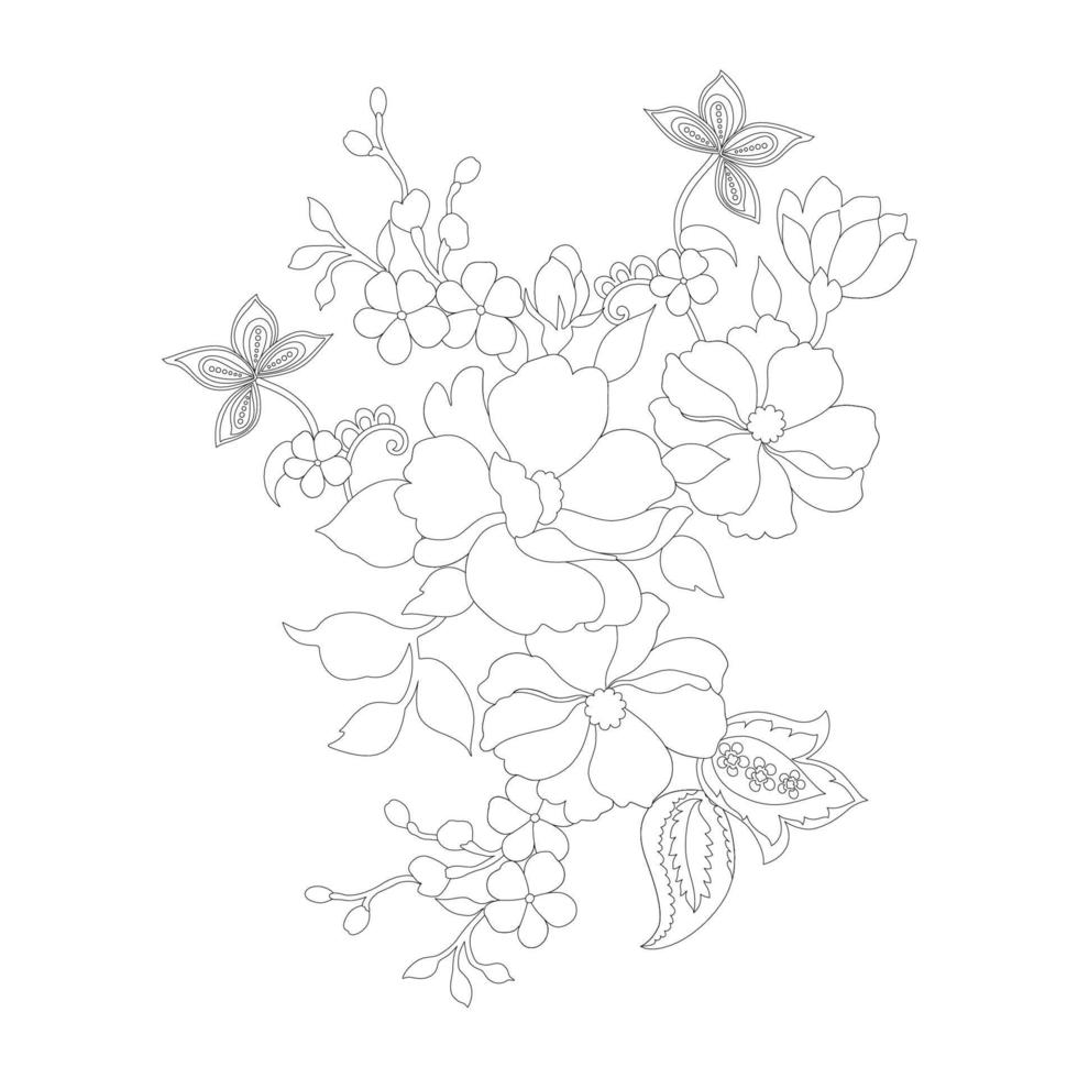 bloemen kleur pagina's, bloem lijn kunst, silhouet kunst lijn bloemen patronen, overzicht zwart en wit bloem tekening, omtrek botanisch grafiek, bloemen ontwerp Aan wit achtergrond, basis bloem ontwerp vector