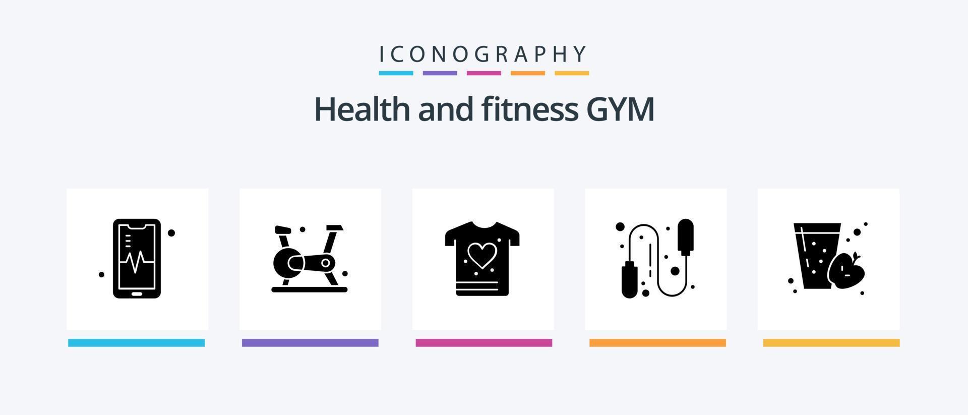 Sportschool glyph 5 icoon pak inclusief . sap. schijt. fruit. springen touw. creatief pictogrammen ontwerp vector