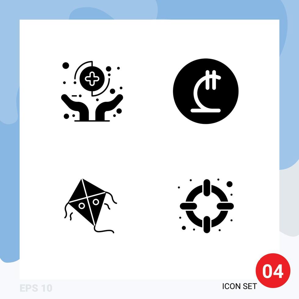 pictogram reeks van 4 gemakkelijk solide glyphs van handen vlieger verzekering valuta vliegend bewerkbare vector ontwerp elementen