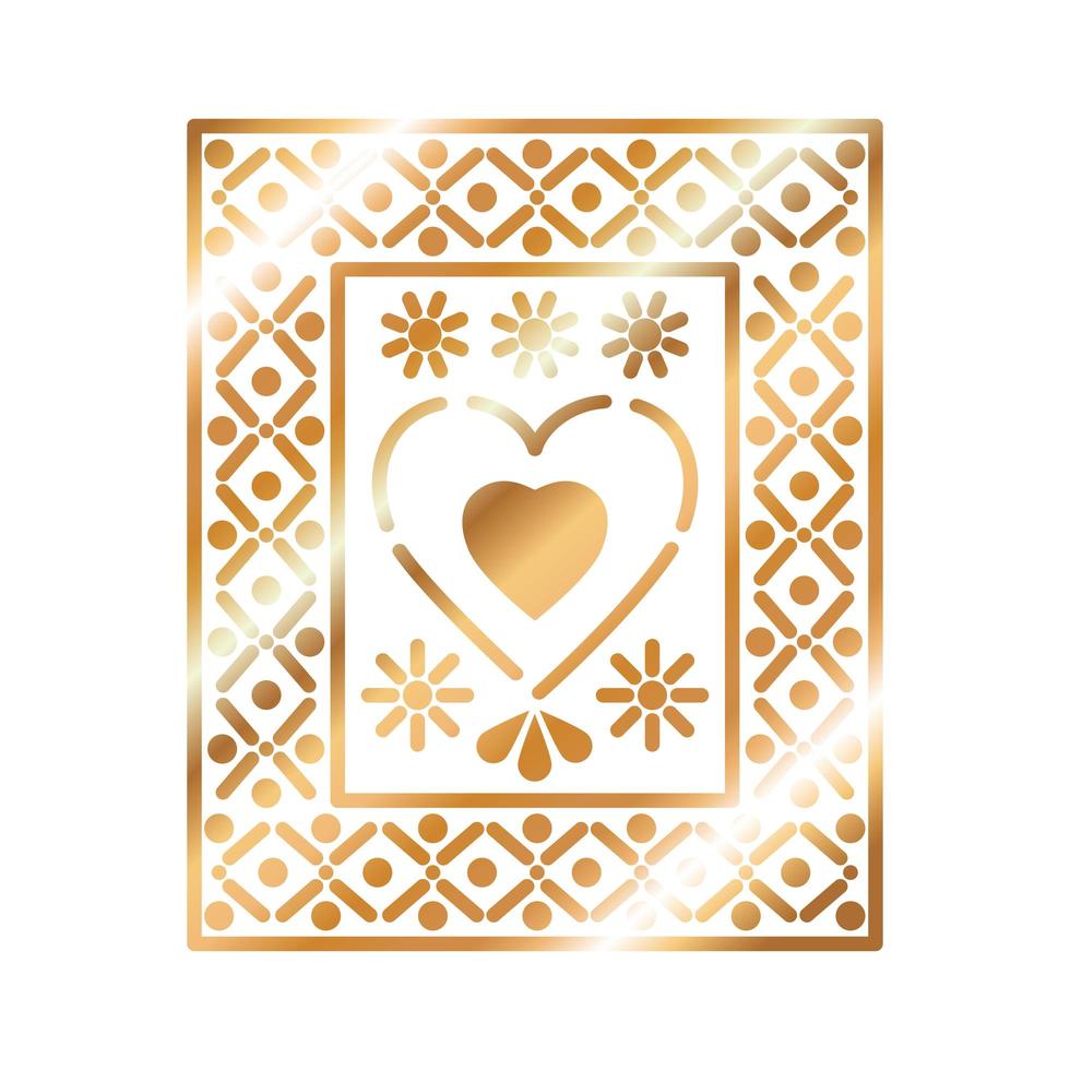 Mexicaans pictogram van een hart met gouden kleur vector