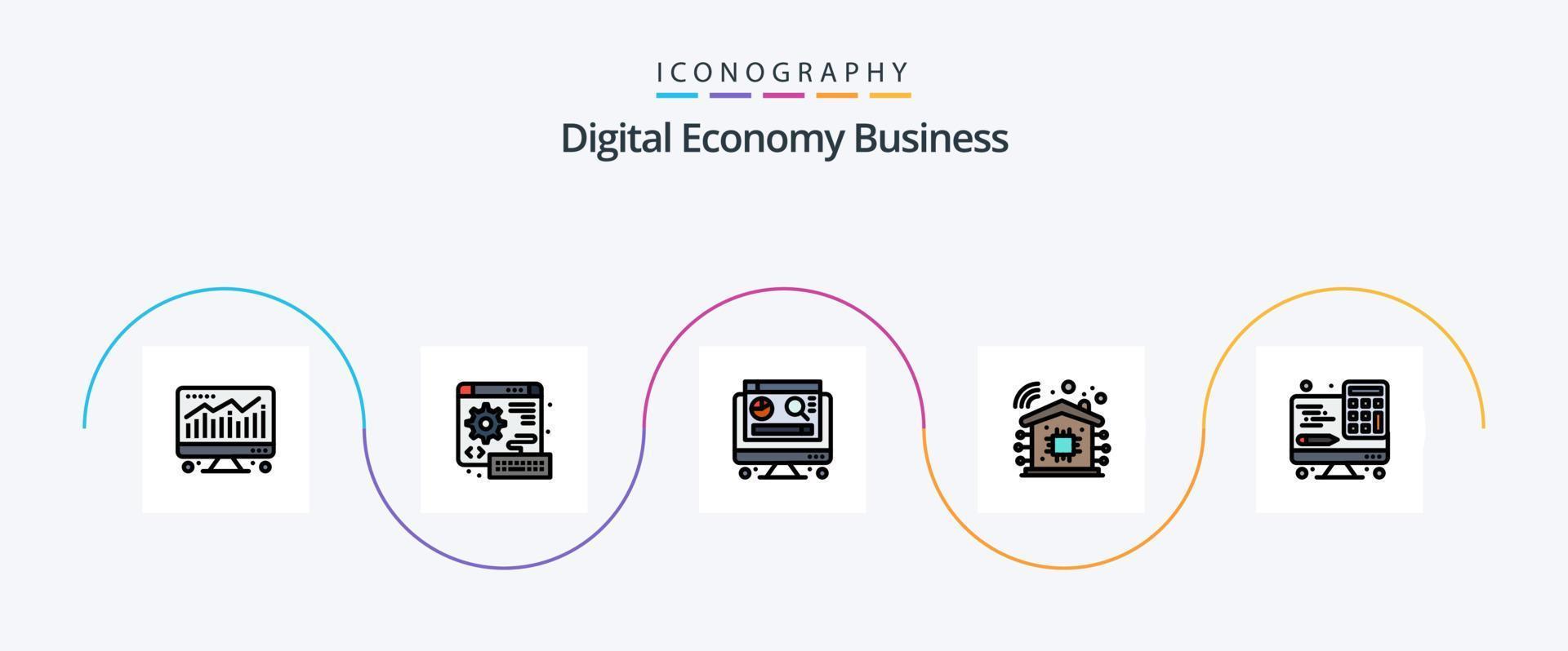 digitaal economie bedrijf lijn gevulde vlak 5 icoon pak inclusief . koppel. digitaal. computer. technologie vector