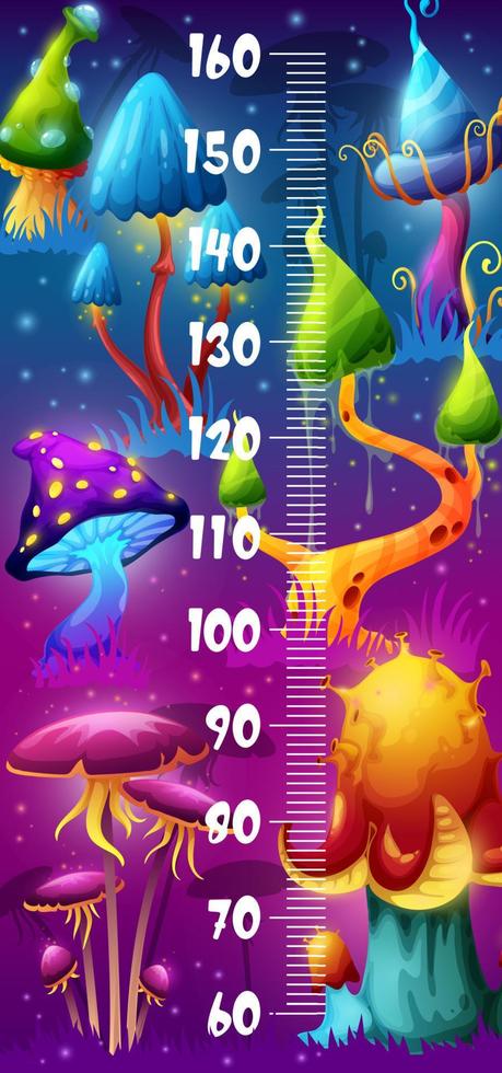 kinderen hoogte tabel met magie champignons in Woud vector