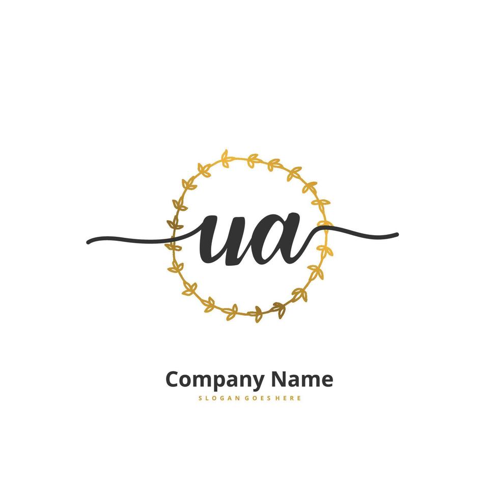 ua eerste handschrift en handtekening logo ontwerp met cirkel. mooi ontwerp handgeschreven logo voor mode, team, bruiloft, luxe logo. vector