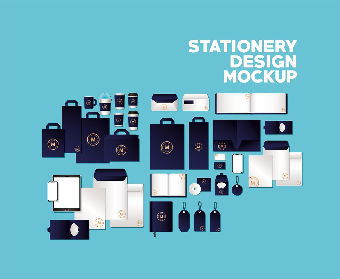 tassen en mokken mockup set met donkerblauw vector