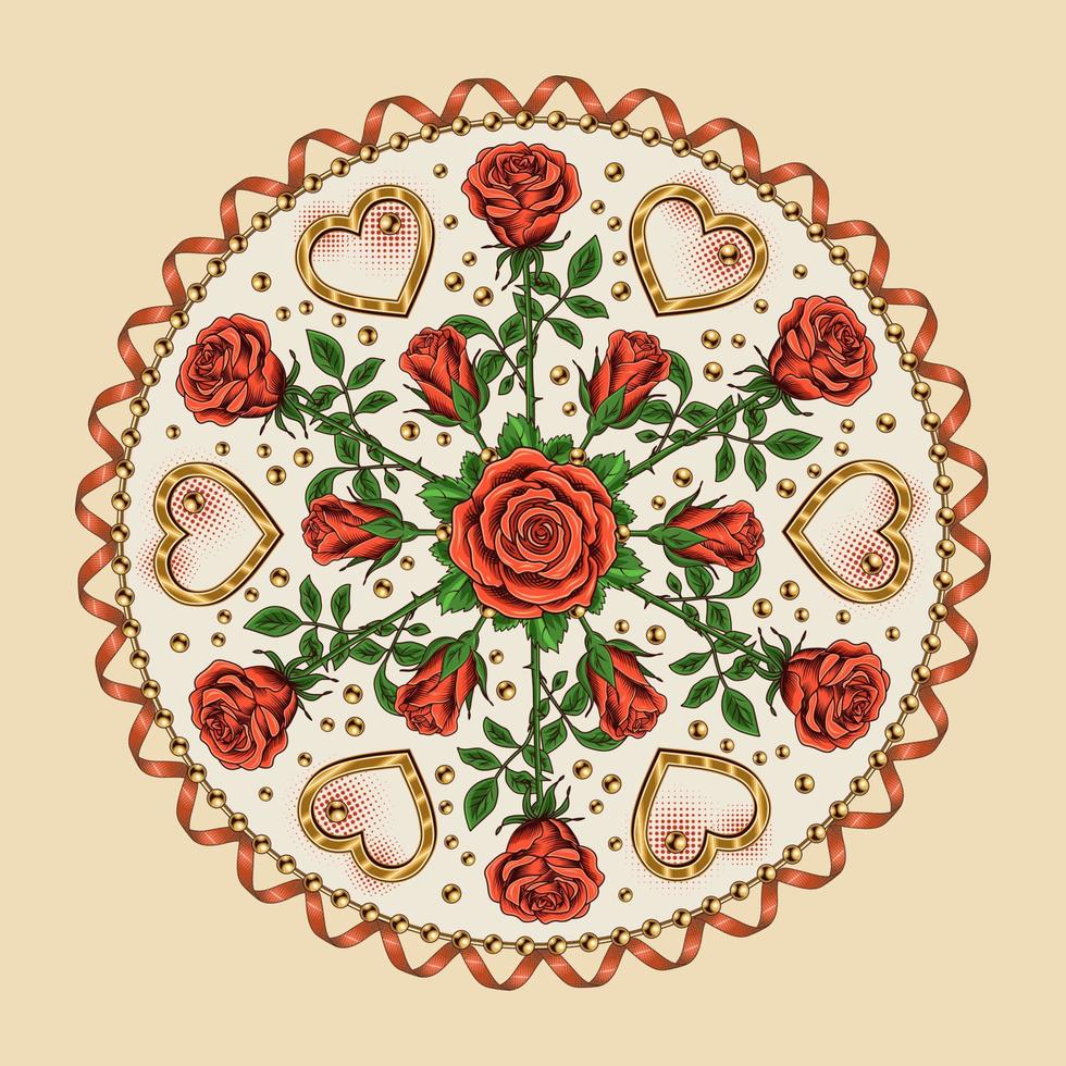 ronde patroon met romantisch symbolen. vector ornament voor bruiloft, verloving evenement, valentijnsdag dag, geschenk decoratie, afdrukken, kleding, bord, oppervlakte ontwerp