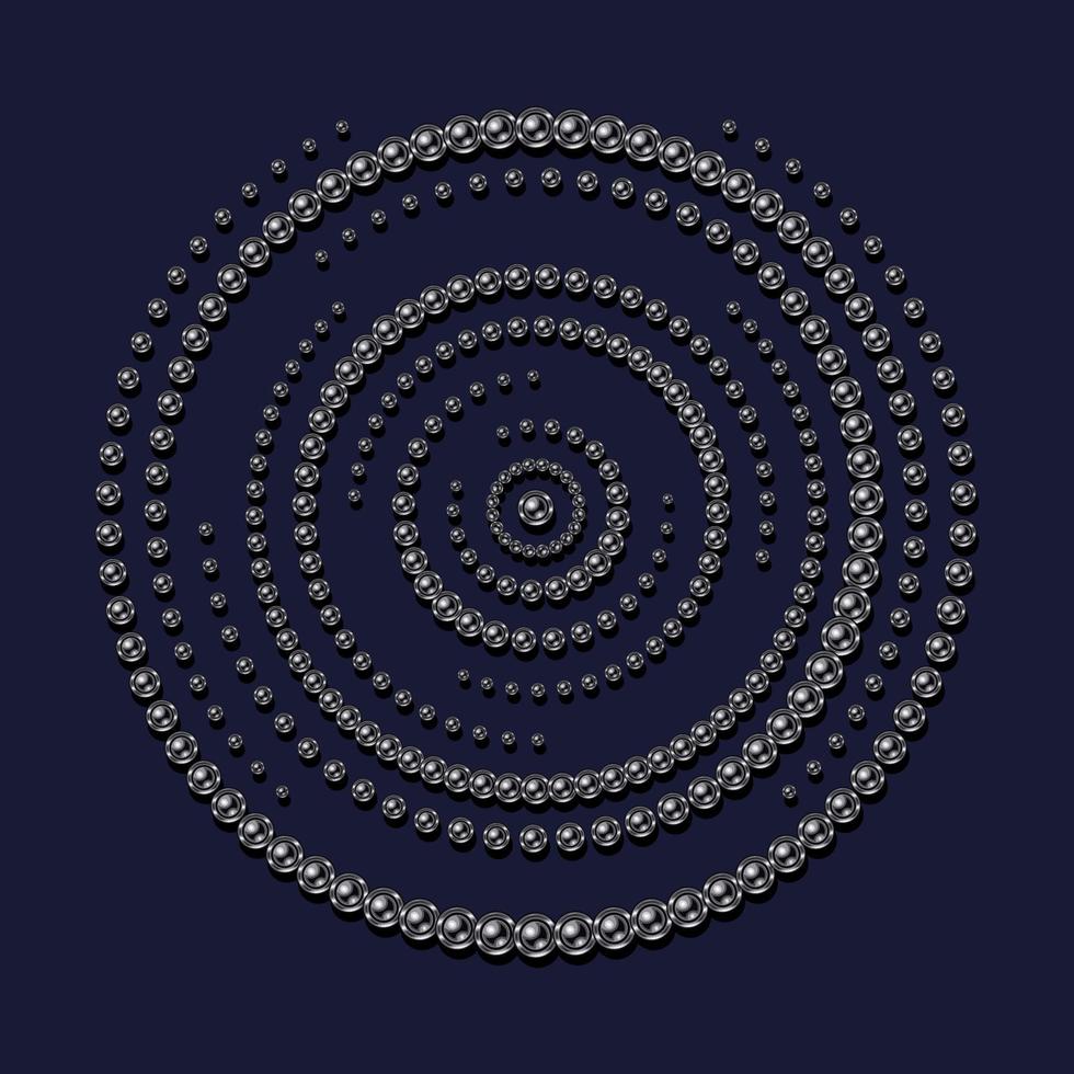 kralen minimaal mandala met zilver kralen, toetsen Aan een donker blauw achtergrond. decoratief creatief mandala voor afdrukken, poster, omslag, brochure, folder, banier vector