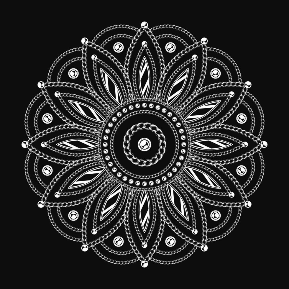 luxe mandala met kettingen, kralen. monochroom zwart en wit illustratie. Arabisch Islamitisch oosten- stijl. decoratief creatief mandala voor afdrukken, poster, omslag, brochure, folder, banier vector