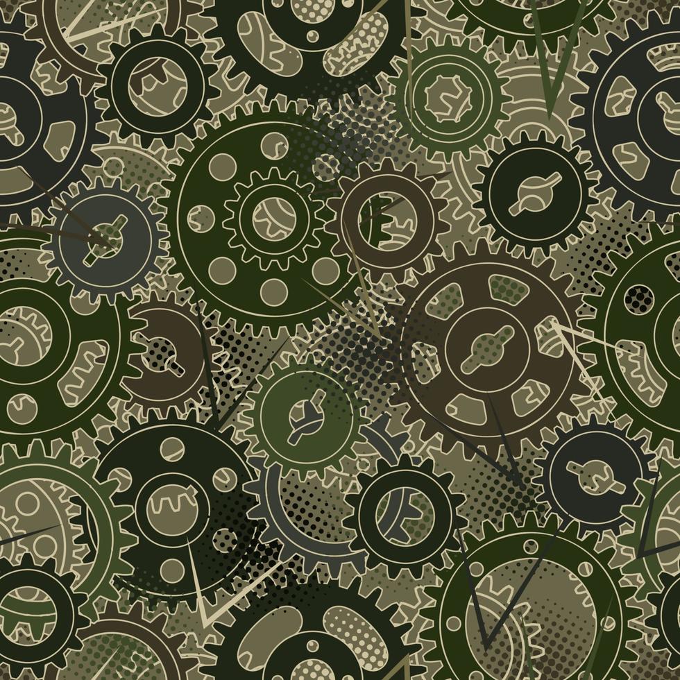 naadloos patroon met versnellingen, stippel halftone textuur. groen camouflage kleuren voor kleding, kleding stof, textiel, sport goederen. vector