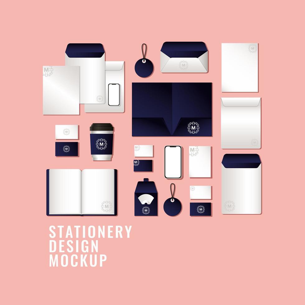 tassen en mokken mockup set met donkerblauw vector