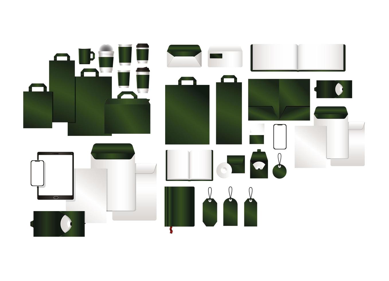 mockup set met groen merkontwerp vector