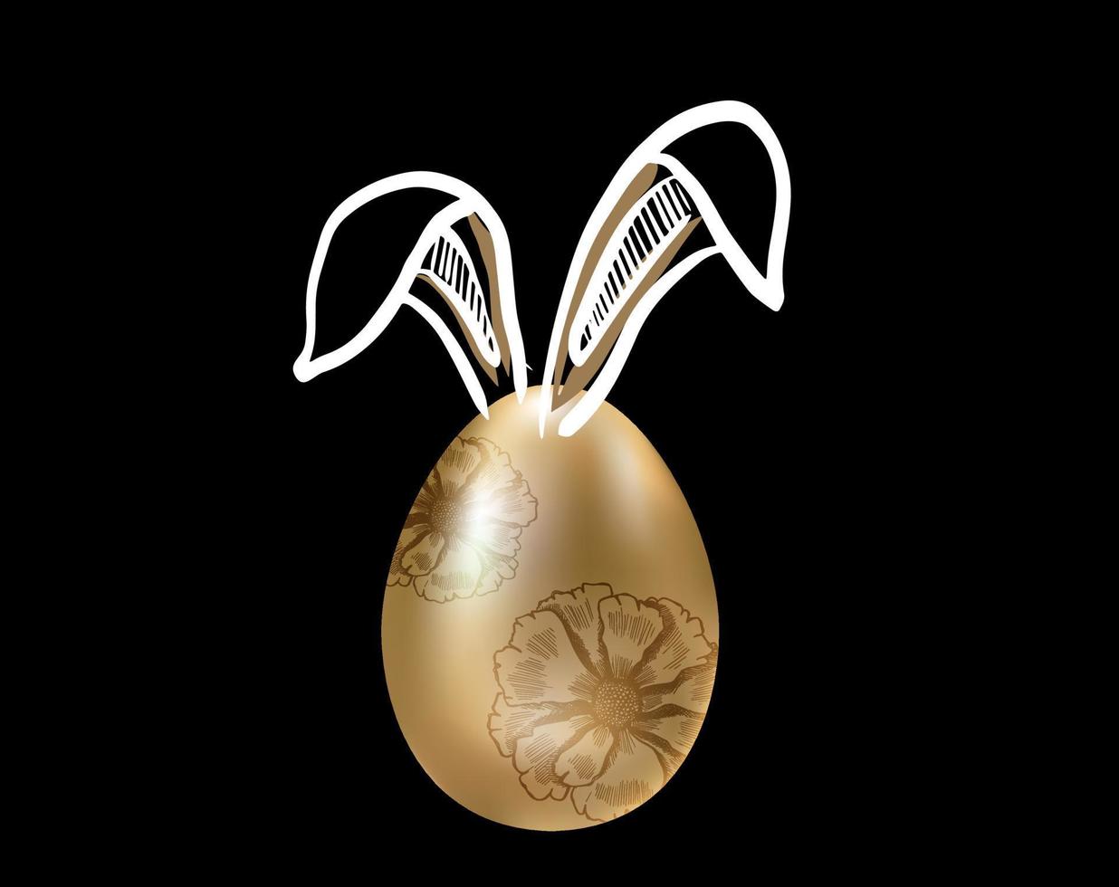 gelukkig Pasen. set van konijnen oren. gouden eieren. hand getekende illustratie. vector