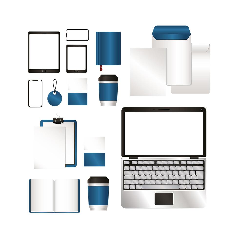 mockup set met blauw merkontwerp vector